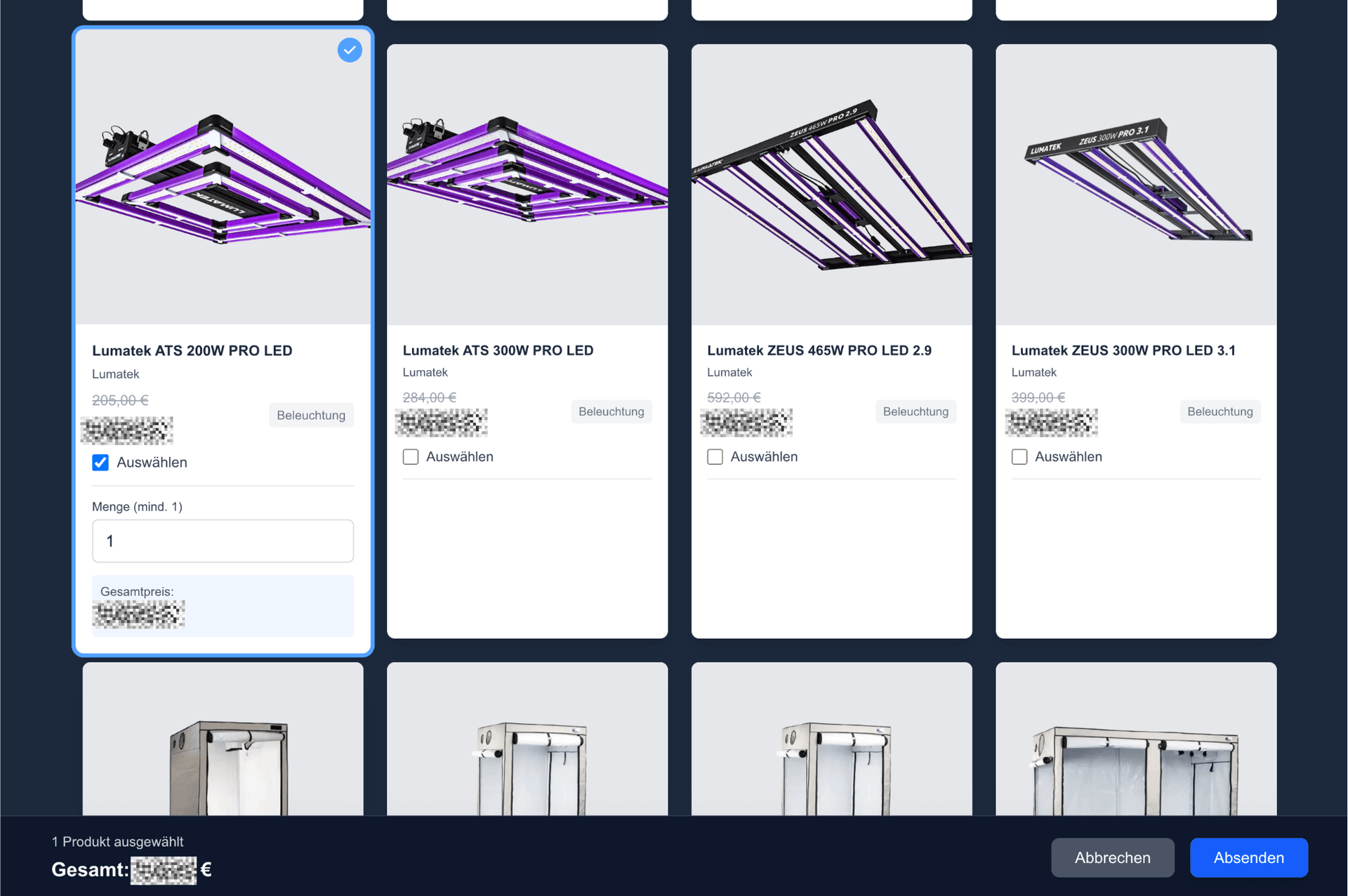 B2B Anfrage senden Interface